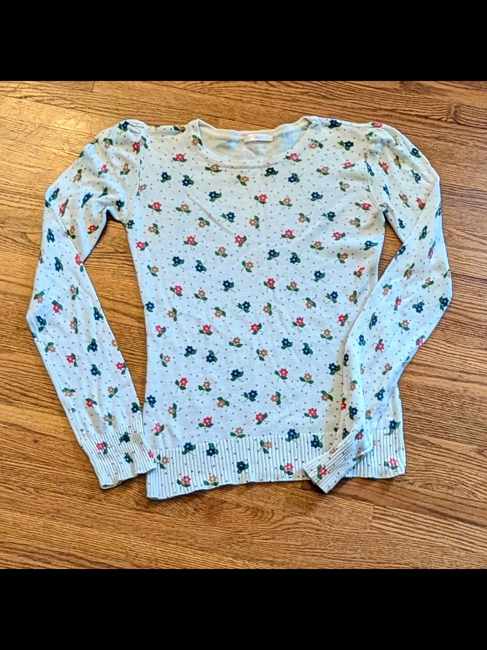Lux Cream Floral Long-Sleeve Crewneck Knit Top Size M - Picture 5 of 9